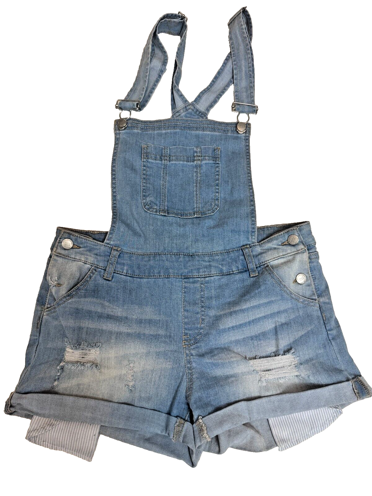 Wax Jean Basic Denim blue Overalls Shorts Distressed Womens Medium Adjustable — photo 1