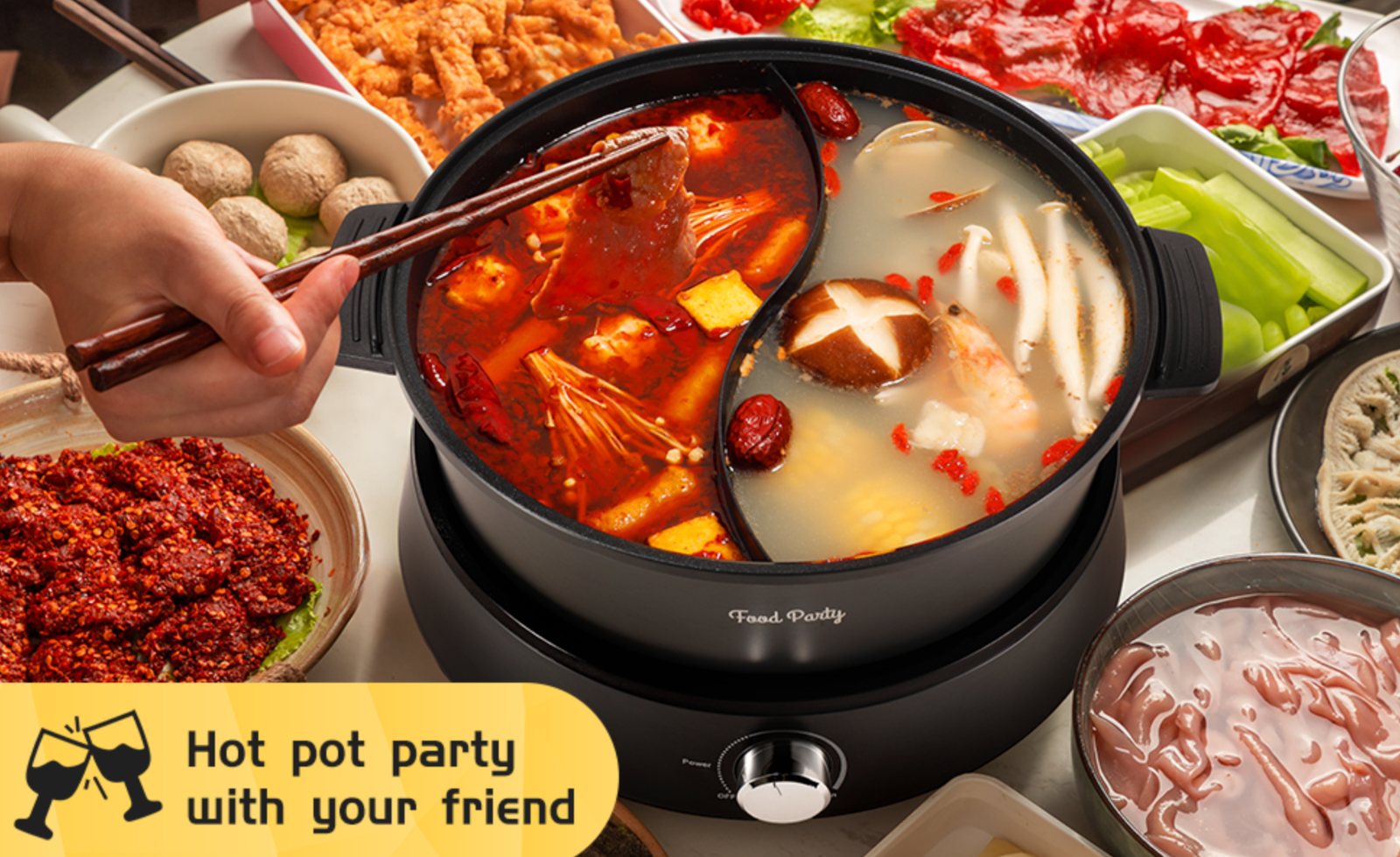 Food Party Separable Dual Sided Hotpot - Open Box - Hot Pot FPJ204  - Korean Bbq — photo 1