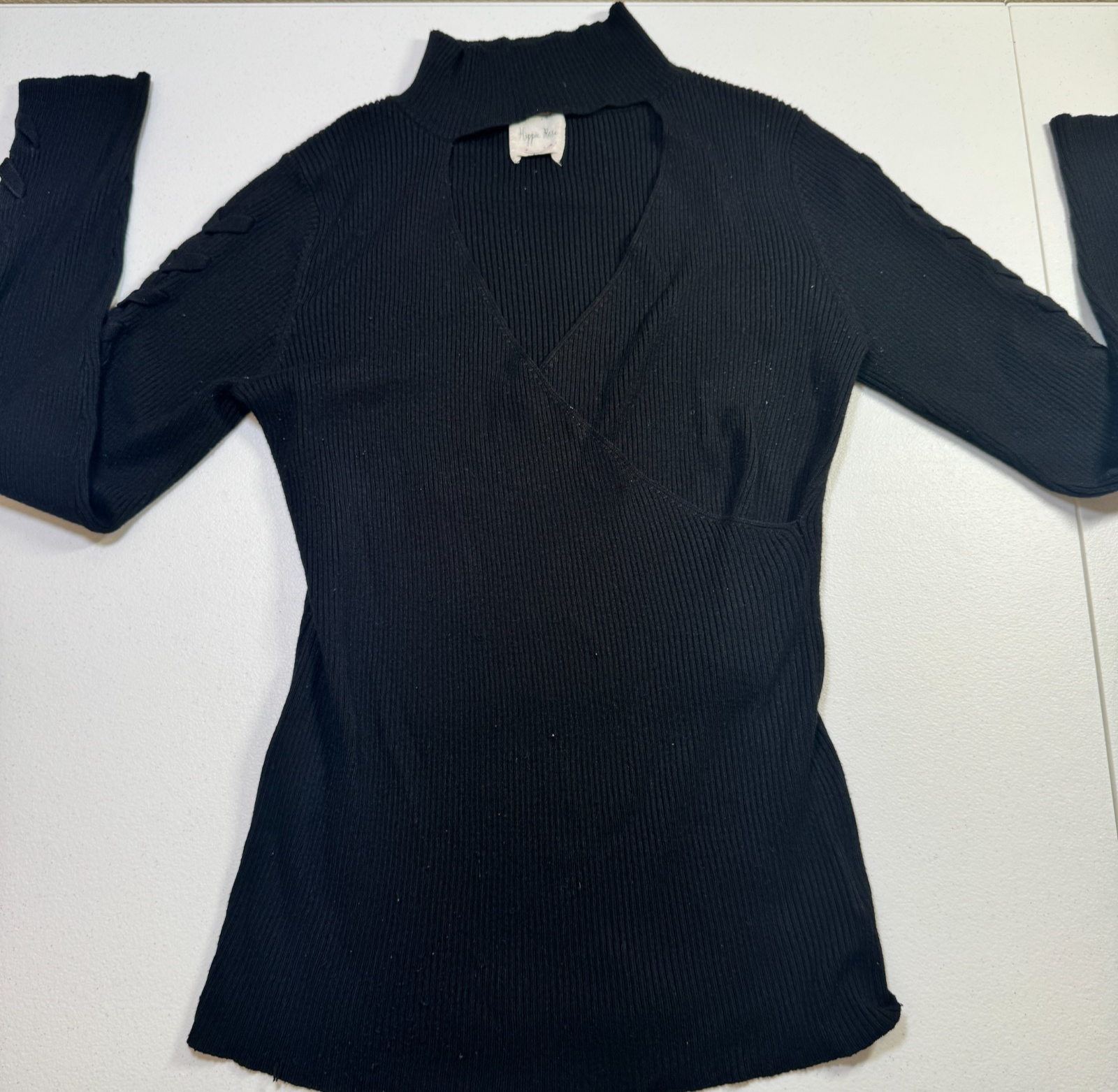 Hippie Rose XL Black Women's Top Stretchy Long Sleeve  V Neck — photo 1
