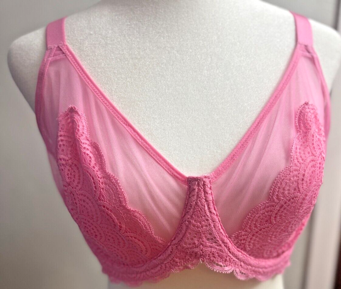 HSIA PINK LACE BALCONY FULL COVERAGE LIGHTLY LINED UNDERWIRE BRA 34DDD — photo 1