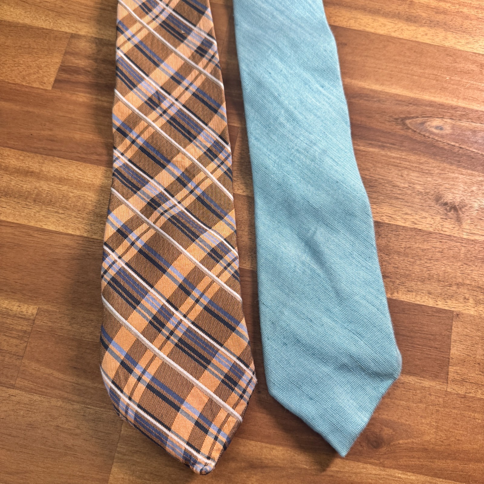 2 Pack Stafford Men's Tie Blue Orange Classic Style Old Money Formal Silk Linen — photo 1