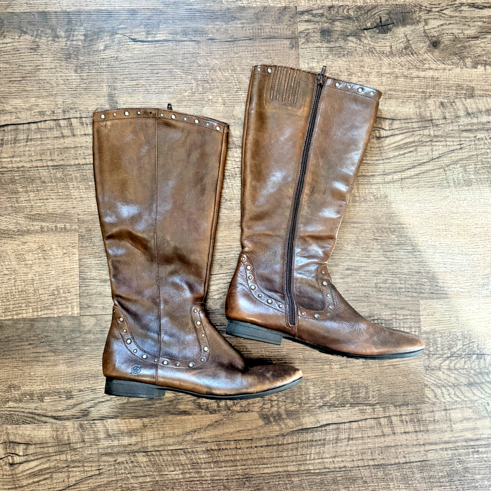 Born Boc Women's Size 10 Brown Leather Tall Lizzie Knee High Side Zip Boots — photo 1