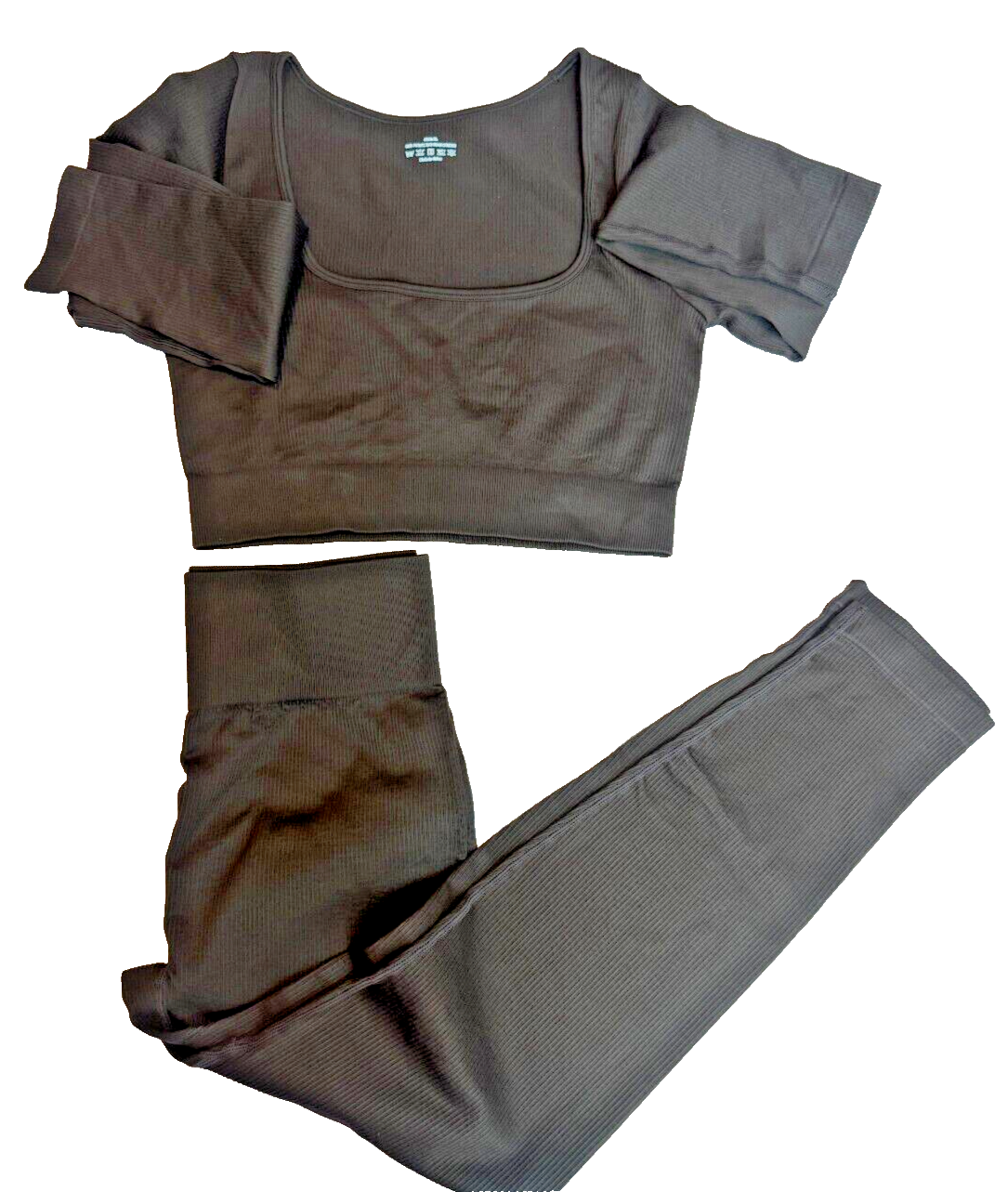XL Workout Activewear Set Brown Long Sleeve Crop Top and Leggings — photo 1