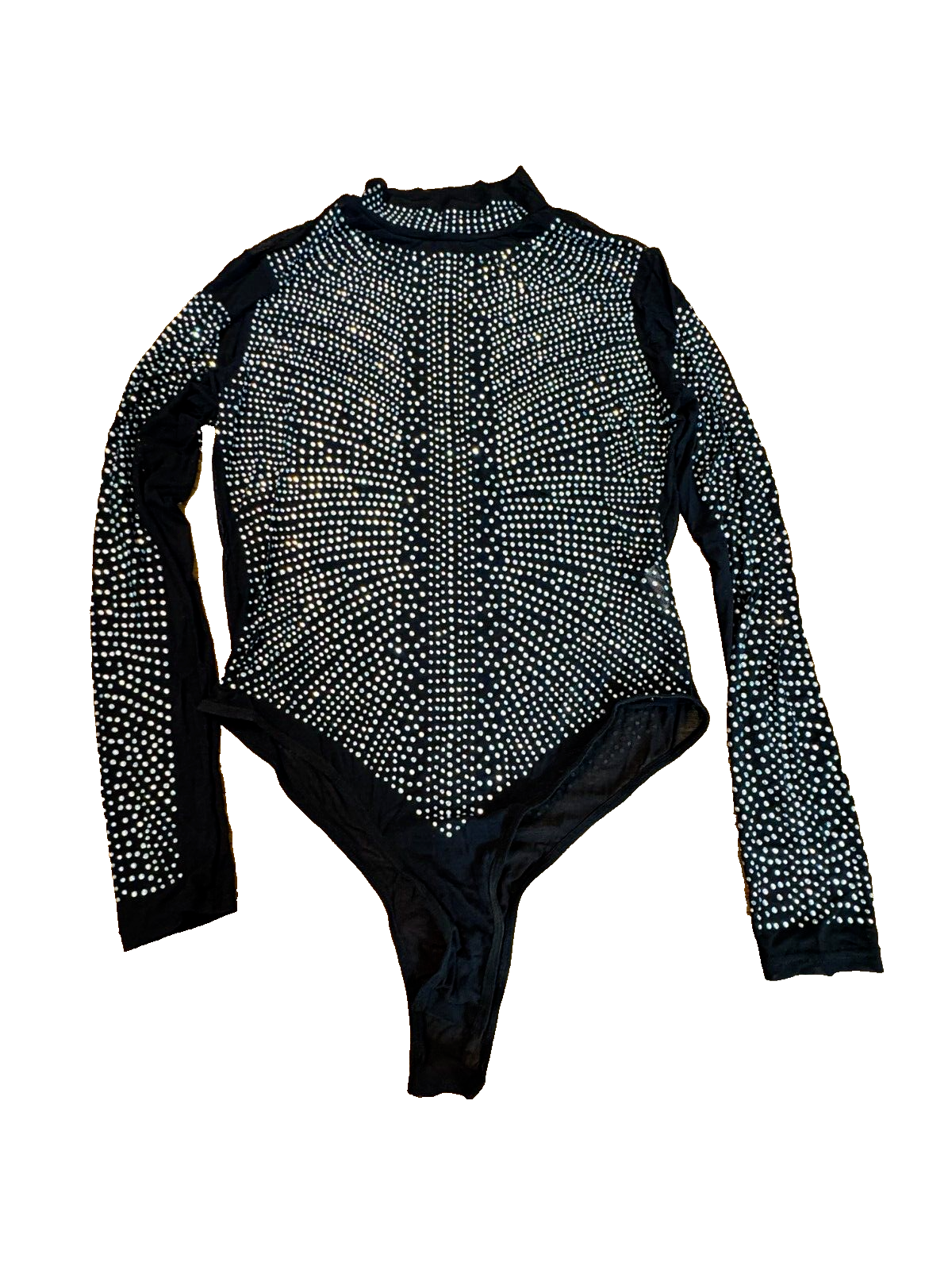 Black Bodysuit Long Sleeve With Rhinestones Size Large Rhinestones Women's — photo 1