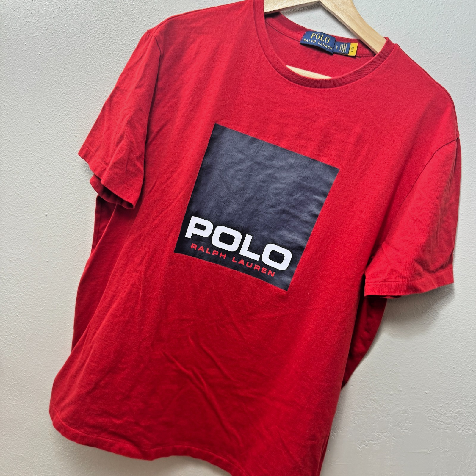 Polo Ralph Lauren Shirt Mens Large Red Navy Blue Block Logo Tee T-Shirt Casual — photo 1