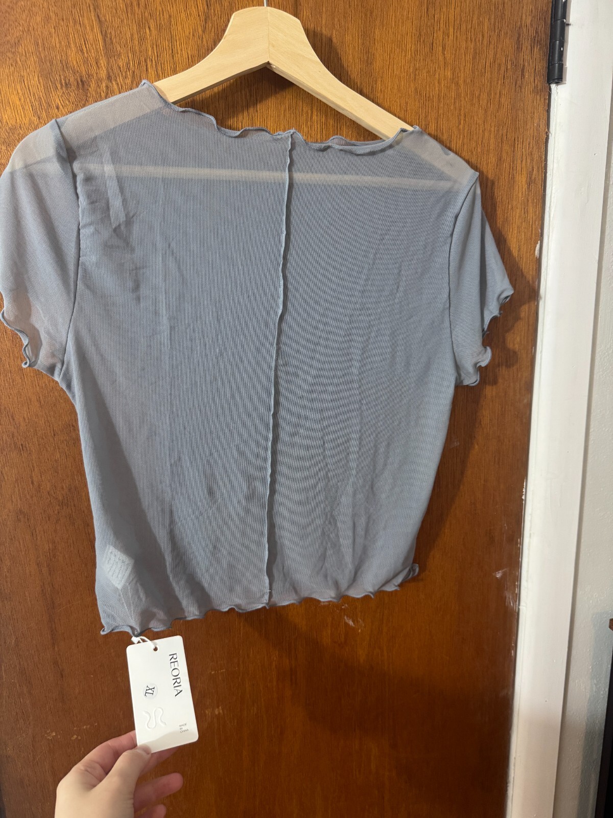 REORIA Women's Sexy Sheer Gray Mesh Short Sleeve Crew Neck See Through Trendy XL — photo 1