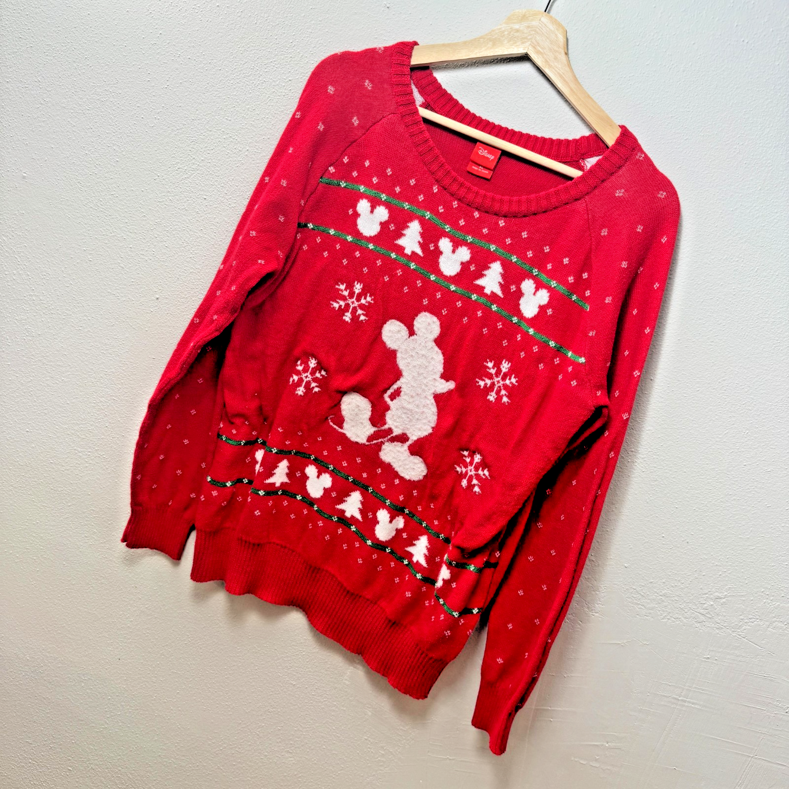 Womens Disney Red Ugly Christmas Sweater Large Novelty Mickey Mouse Crew Neck XL — photo 1