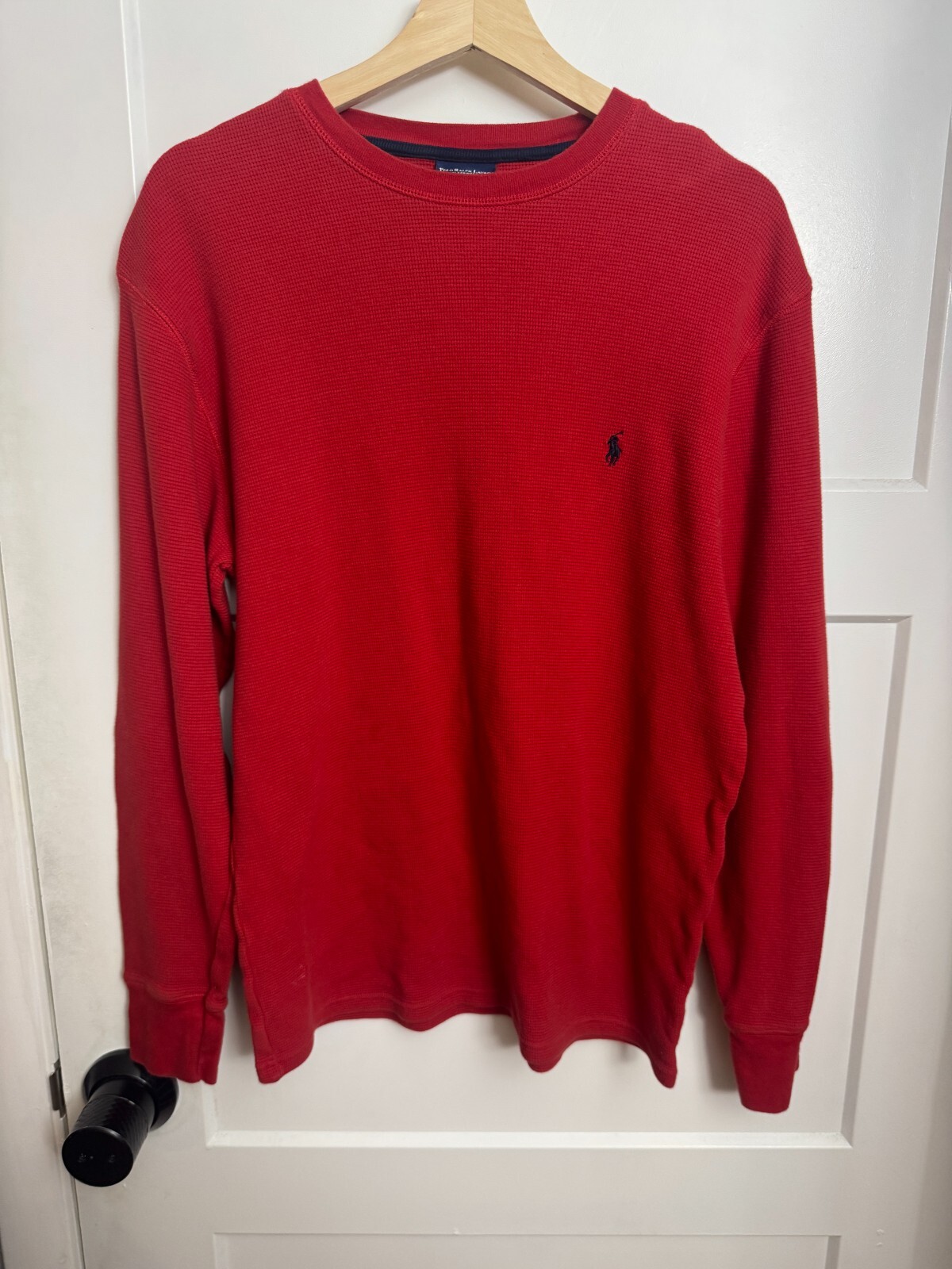 Polo Ralph Lauren Sleepwear Red Sweater Long Sleeve Waffle Cotton Large — photo 1