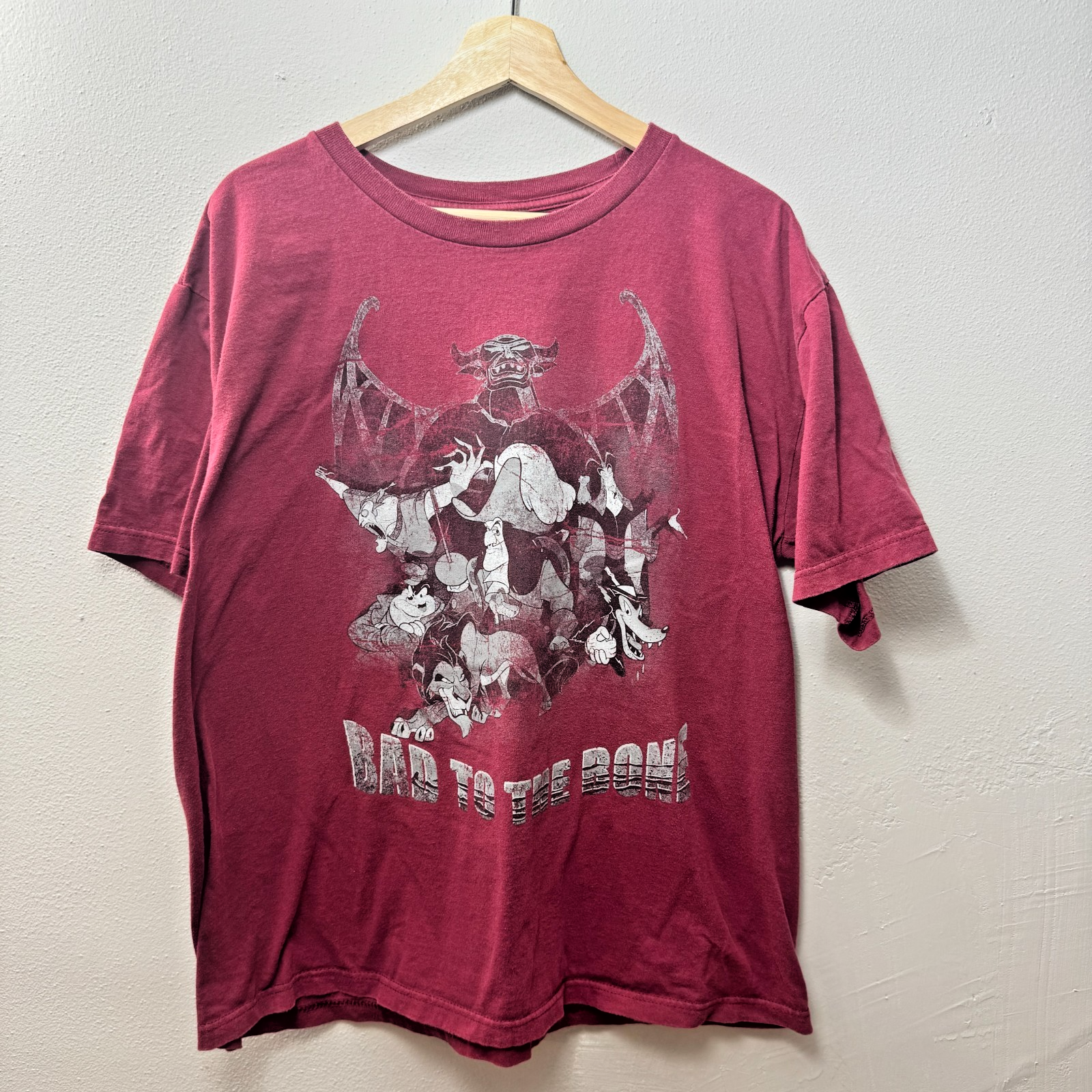 Rare Disney's Villians "BAD To The BONE" Adult Burgundy Short Sleeve Tee XL — photo 1