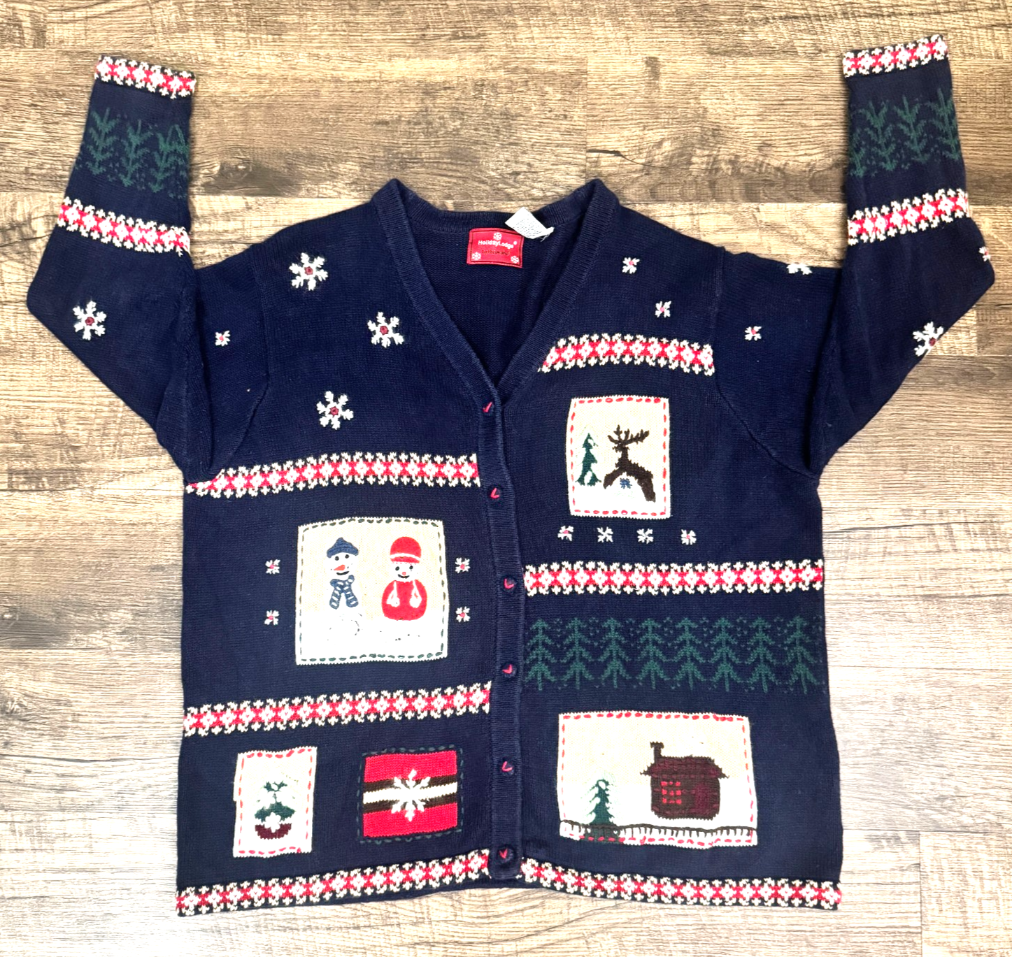 Holiday Lodge Ugly Christmas Sweater Button Front Long Sleeve Blue 3X 22/24W — photo 1
