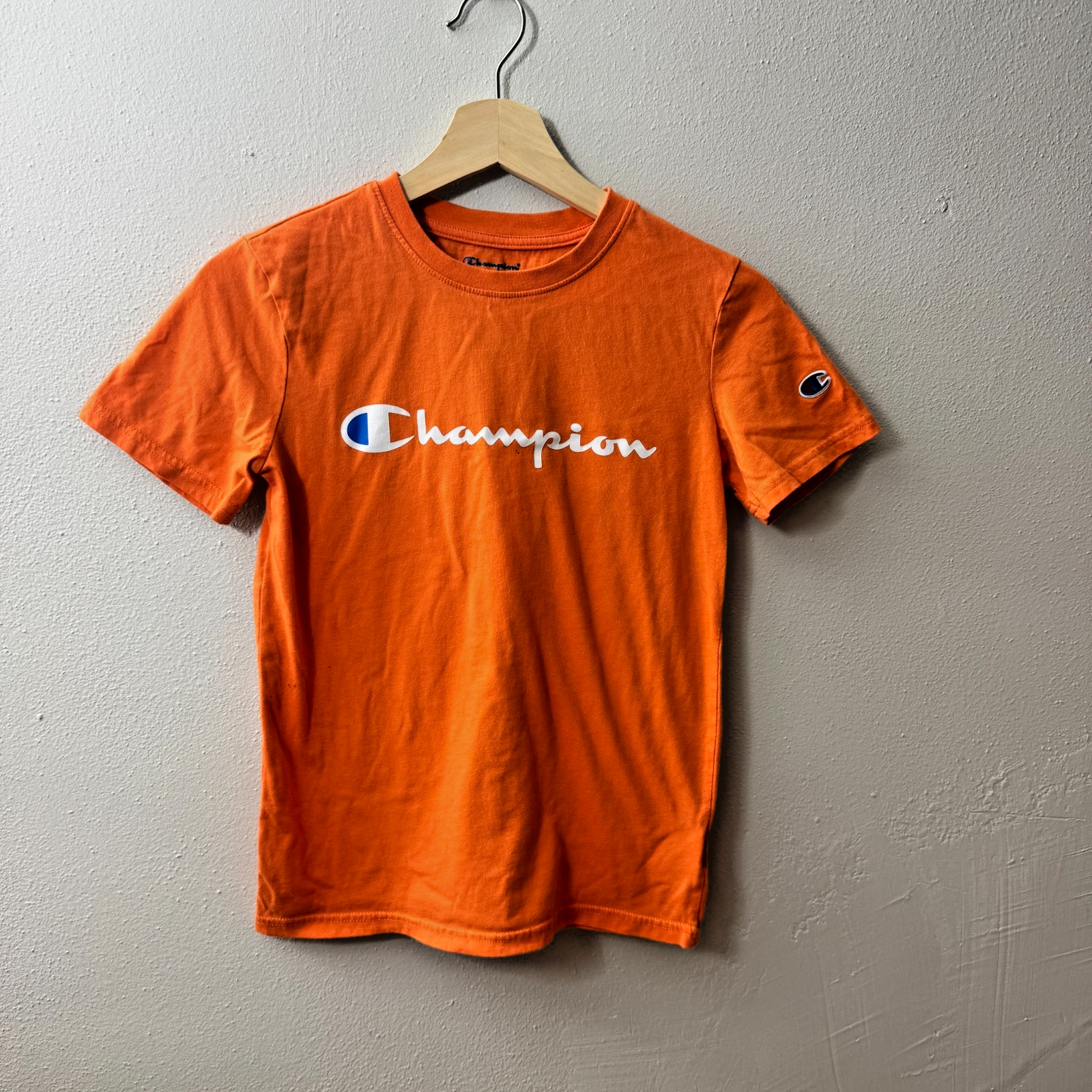 Kids Champion Orange Short Sleeve T Shirt Size Large Athletic Graphic Tee — photo 1
