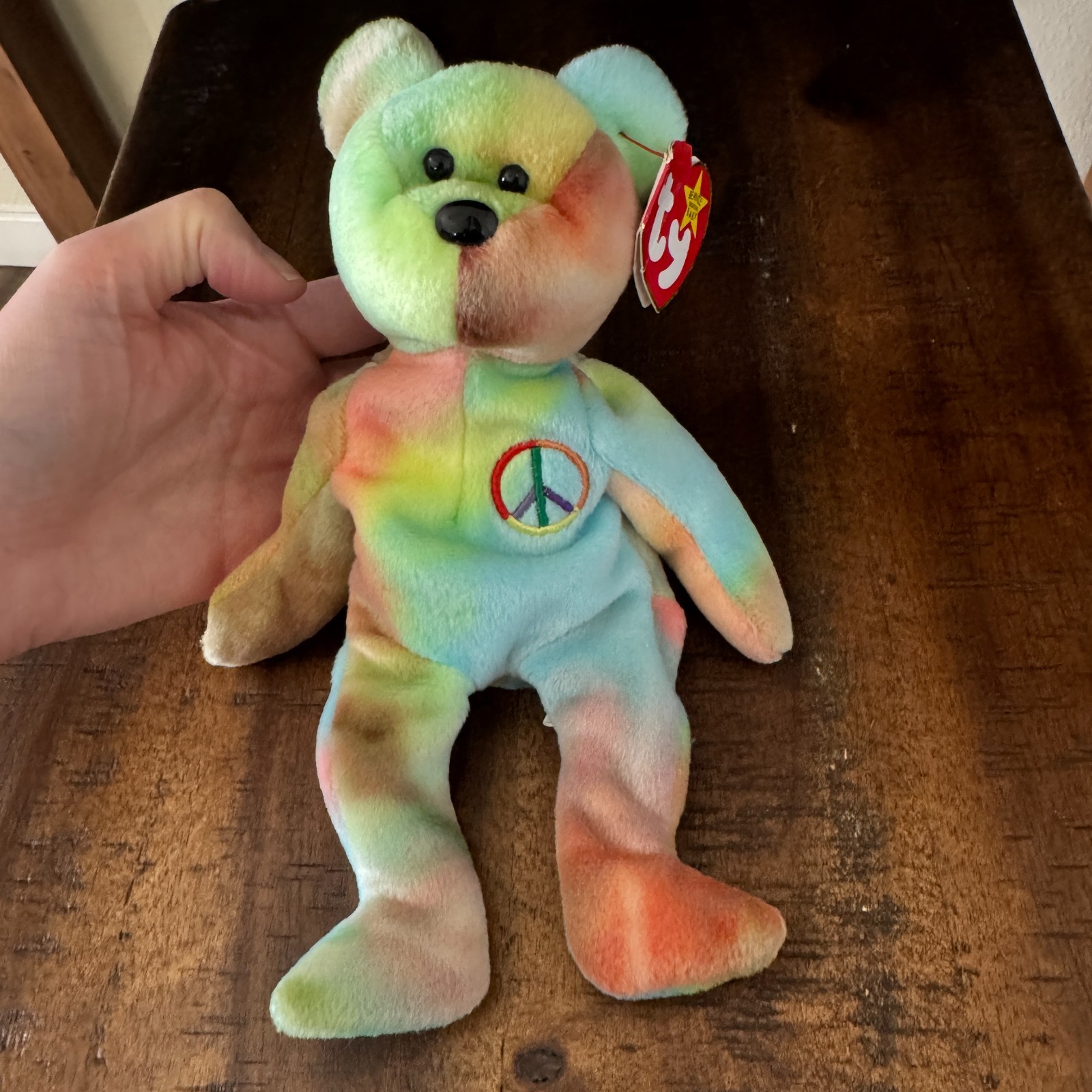 TY Beanie Babies Peace 1996 Pastel Tie Dye Bear With Tag Plush Doll Toy — photo 1