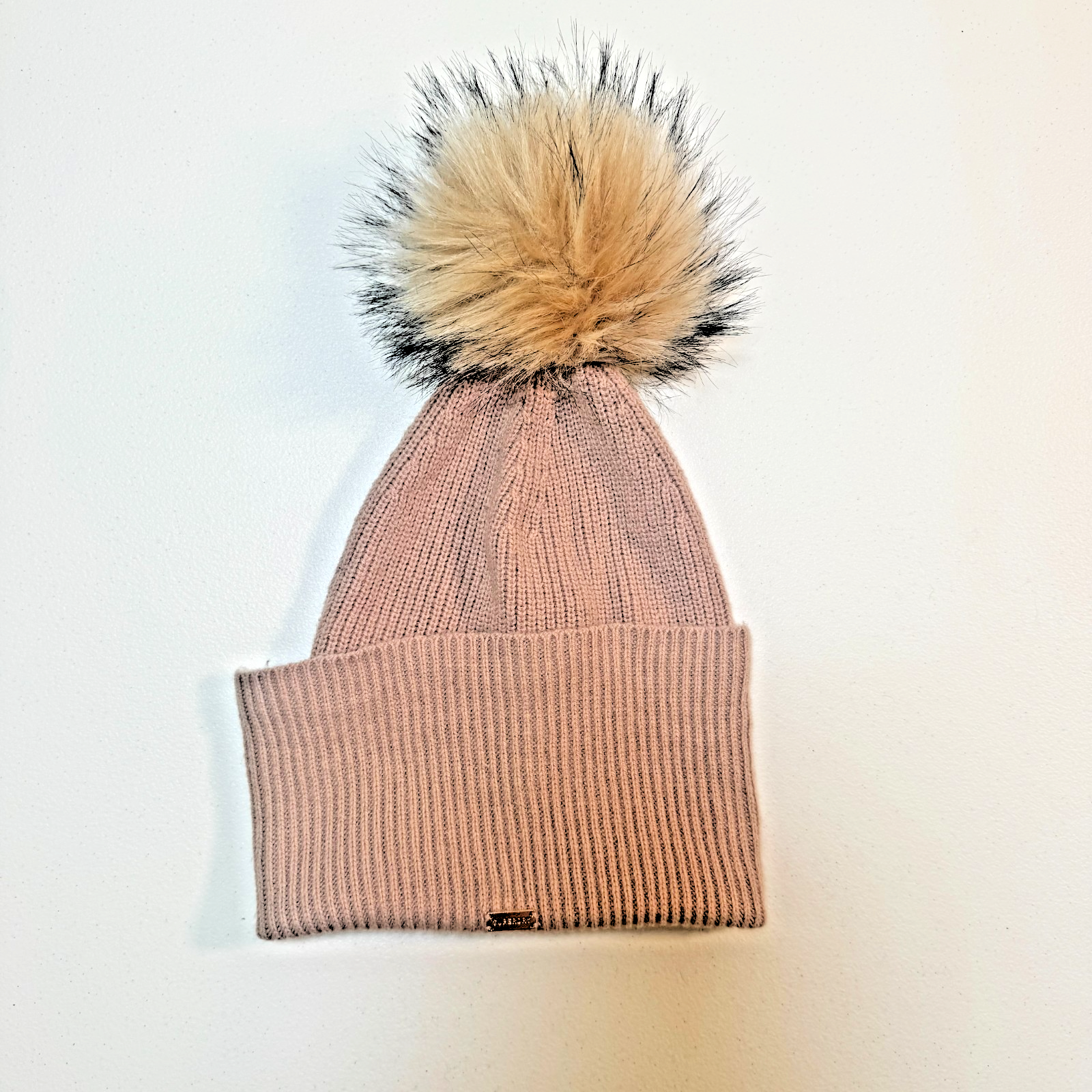 Superdry Beanie Women's Mauve Pink with Faux Fur Stretchy Knit Cold Winter Ski — photo 1