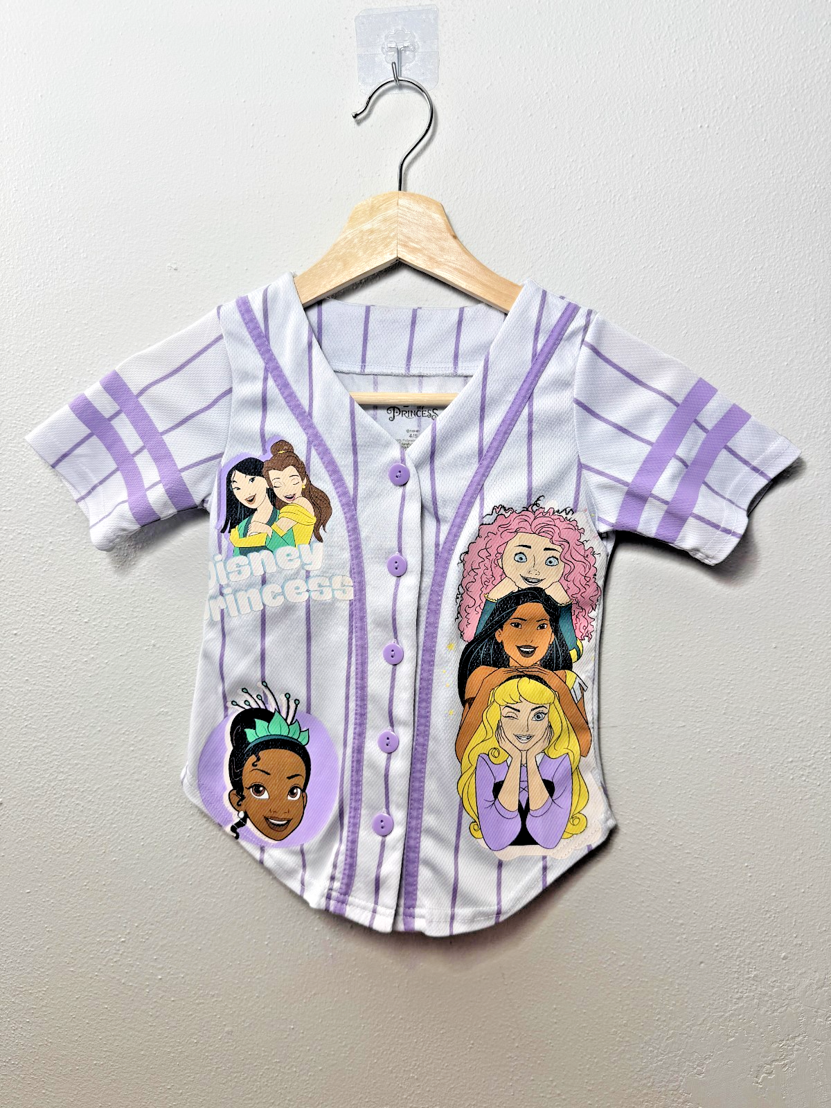 Disney Princess Shine 4/5 Girls Kids Jersey Kids Clothing Purple Stripes Button — photo 1