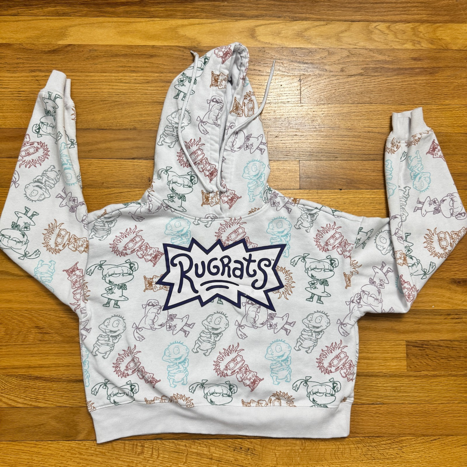 Nickelodeon Rugrats Hoodie Girls White Fleece Lined Ribbed Hem Cuff Pullover S — photo 1