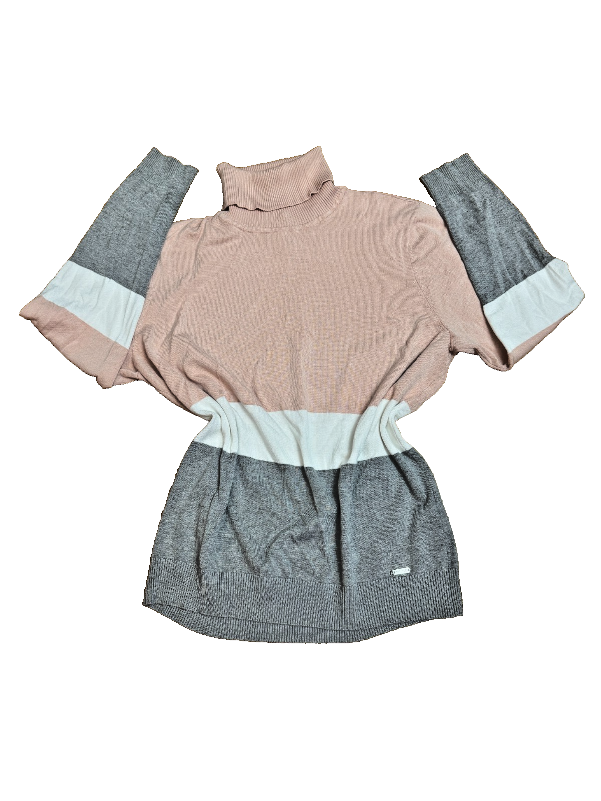 Calvin Klein Sweater Womens XL Pink Gray Colorblock Turtleneck Barbie High Neck — photo 1