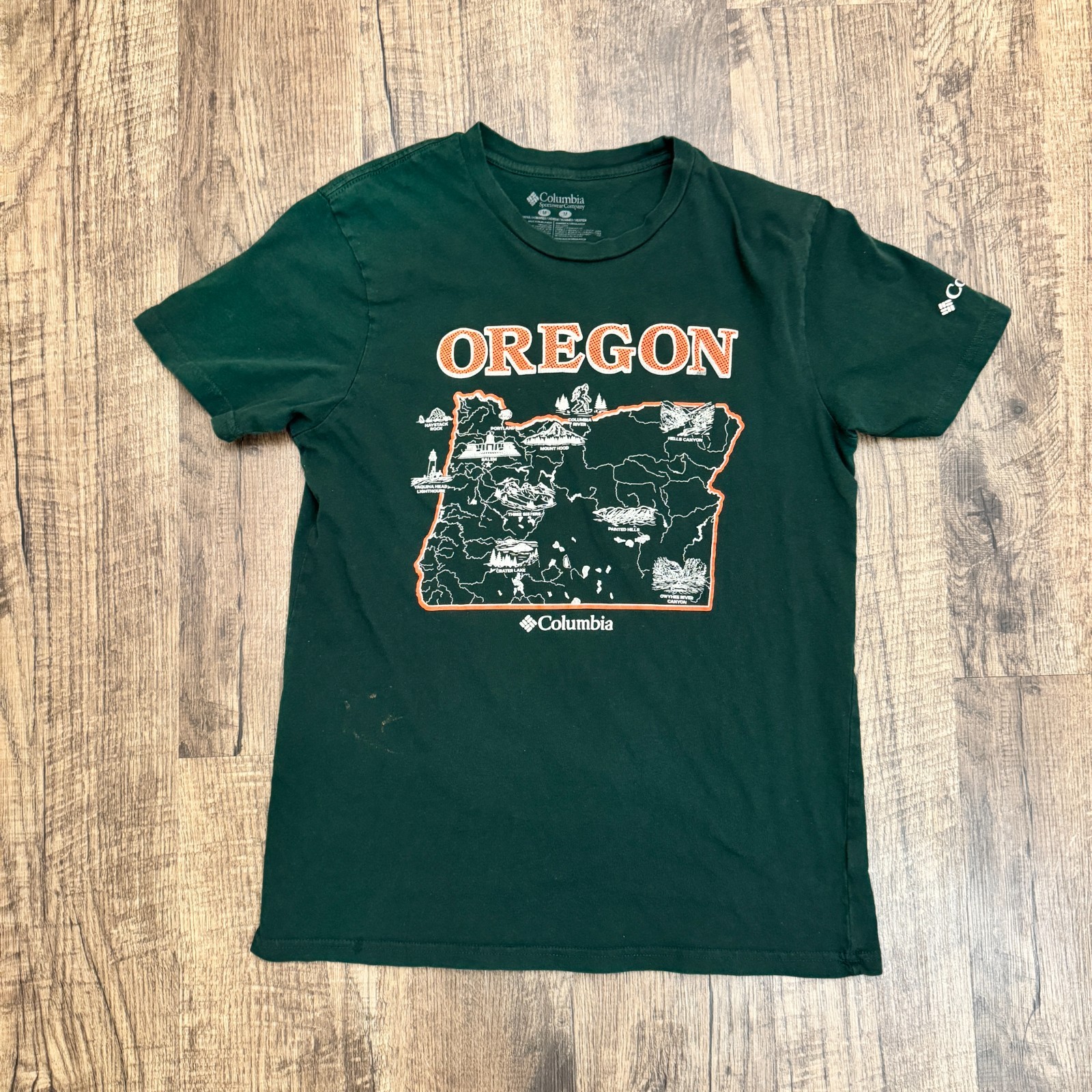 Columbia Shirt Mens Medium Green Oregon Map Graphic Outdoor Tee Cotton — photo 1
