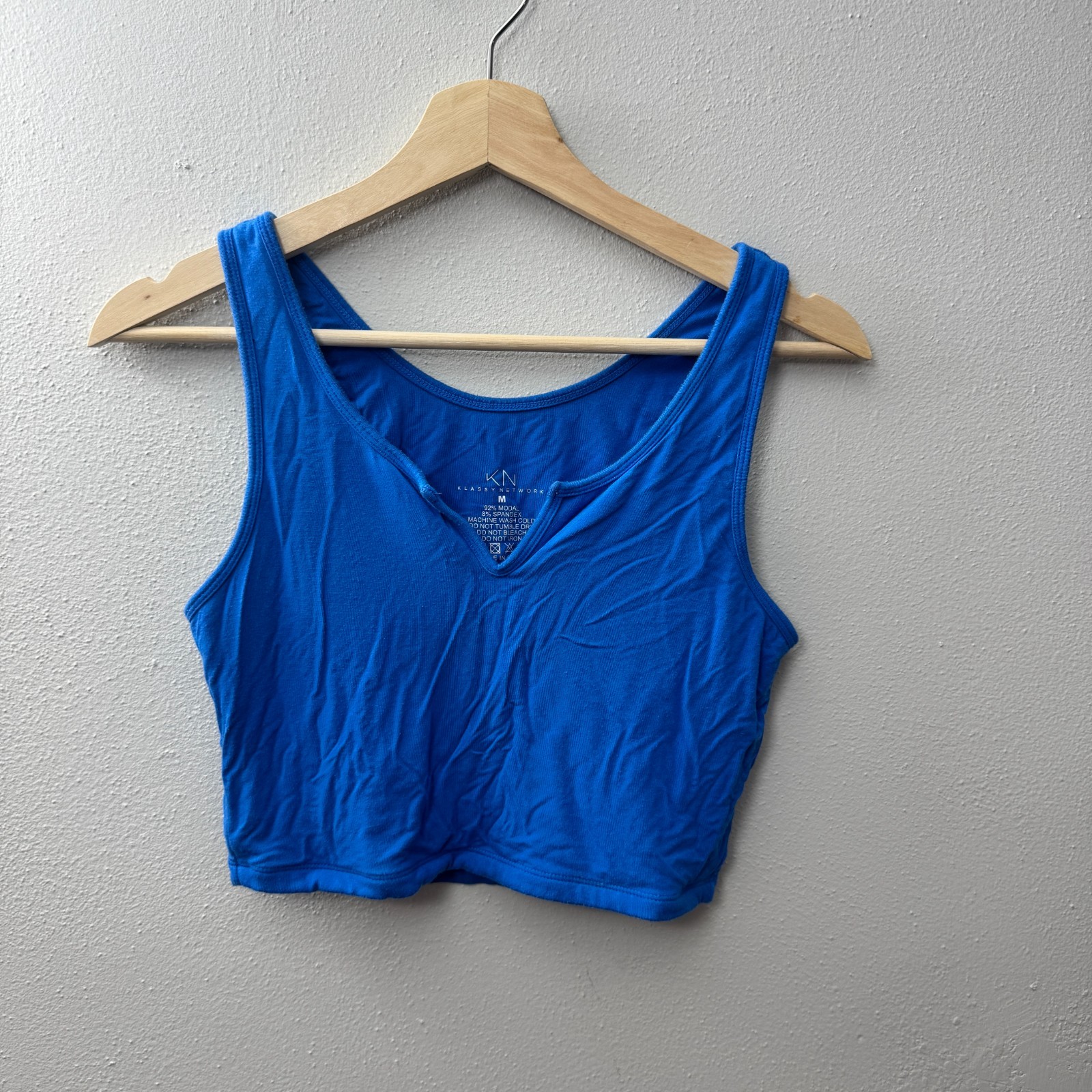 Klassy Network Crop Top Tank Medium Blue Split Neck -  No Pads Included — photo 1