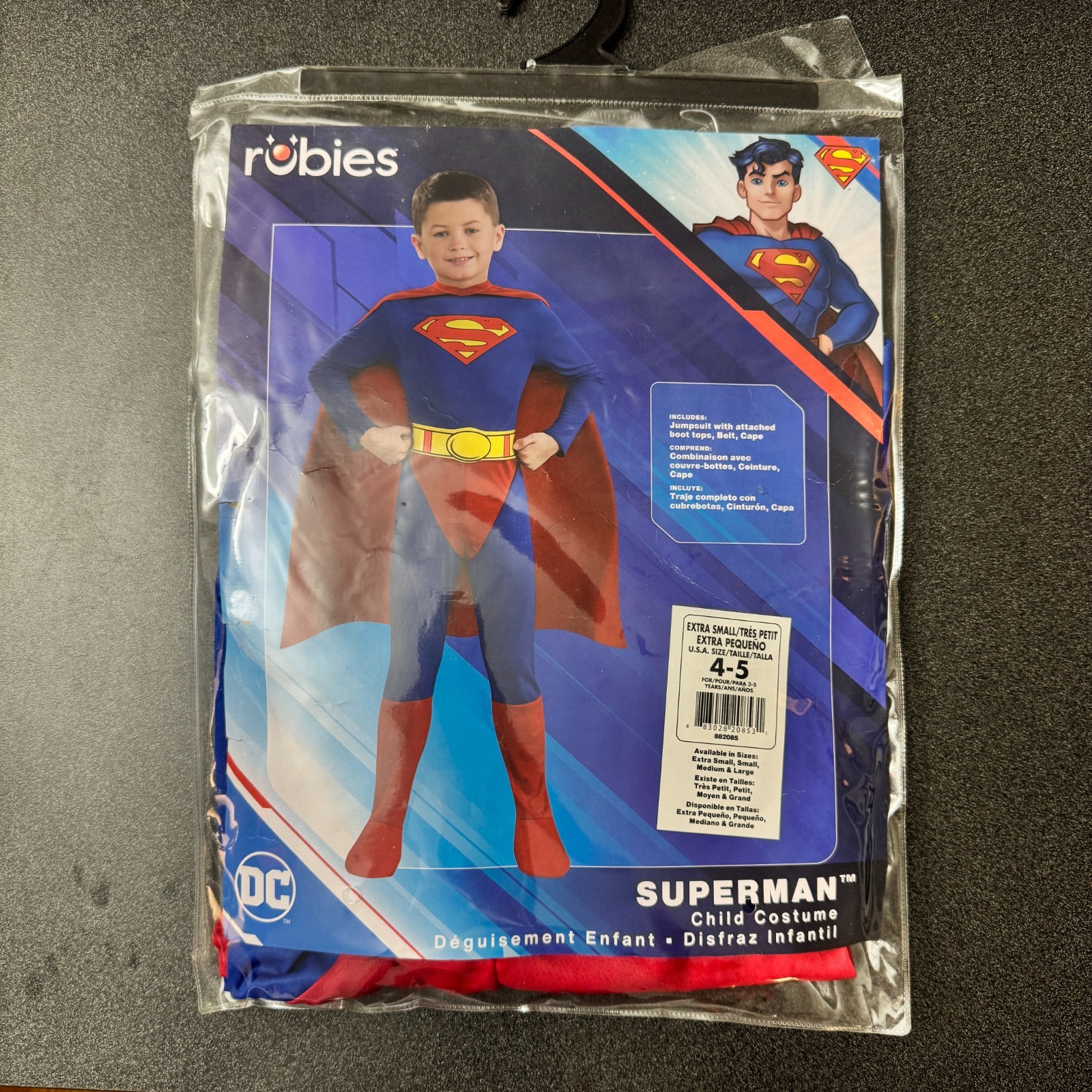Rubies Halloween Superman Child Costume Extra Small Size 4-5 Jumpsuit and Cape — photo 1