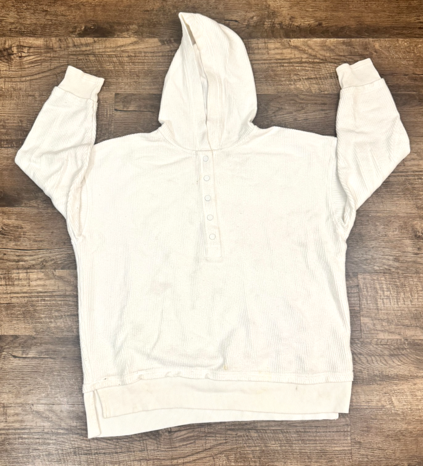Aerie Textured Henley Hoodie Women’s Medium Oversized Snap Sweatshirt Ribbed — photo 1