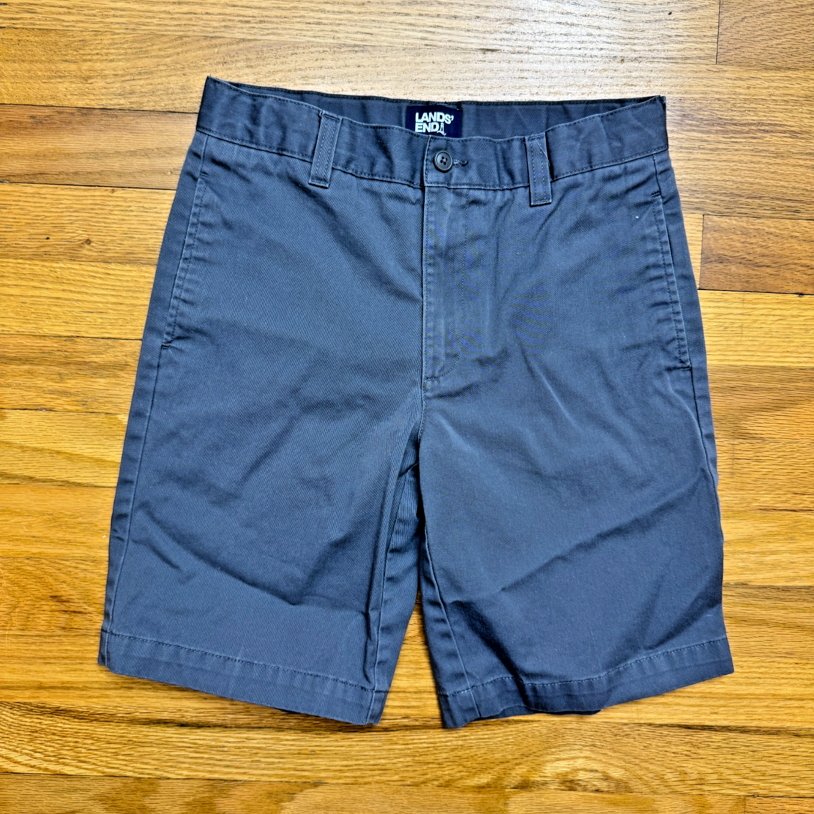 Lands End Boys School Uniform Flat Front Zip Pocket Gray Waist Shorts 14 — photo 1
