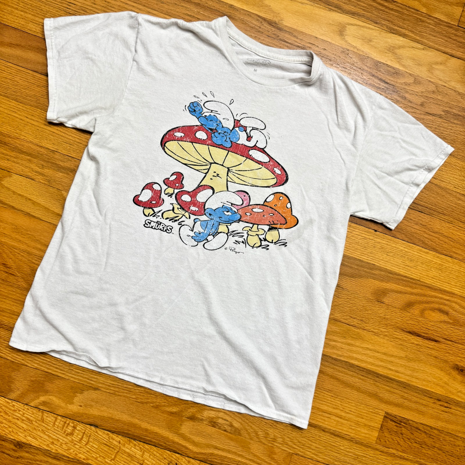 VTG Women’s Men's Medium White Smurf Mushroom T-Shirt Vintage Graphic Tee Casual — photo 1