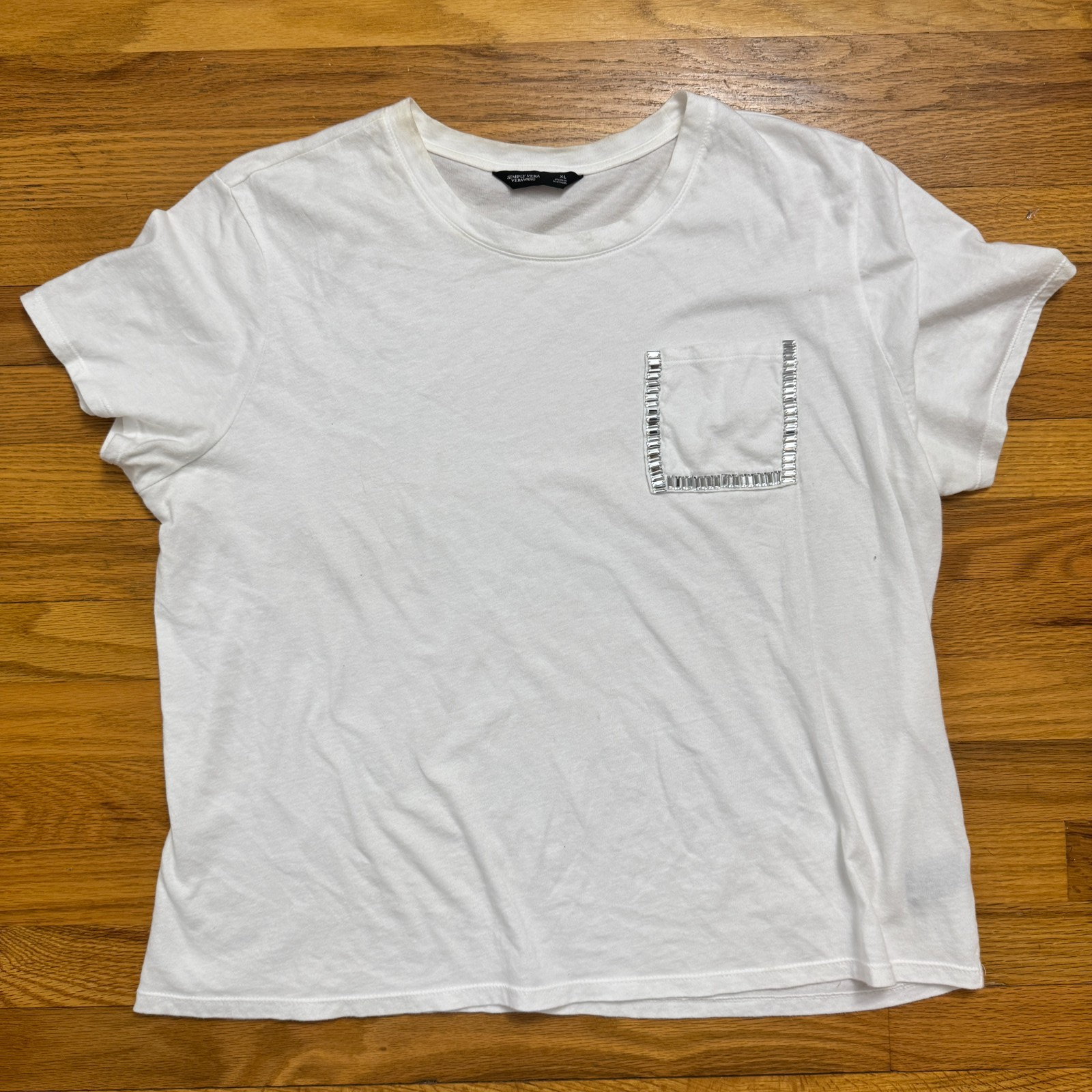 Simply Vera - Vera Wang White Short Sleeve Round Neck Rhinestones XL Women's — photo 1