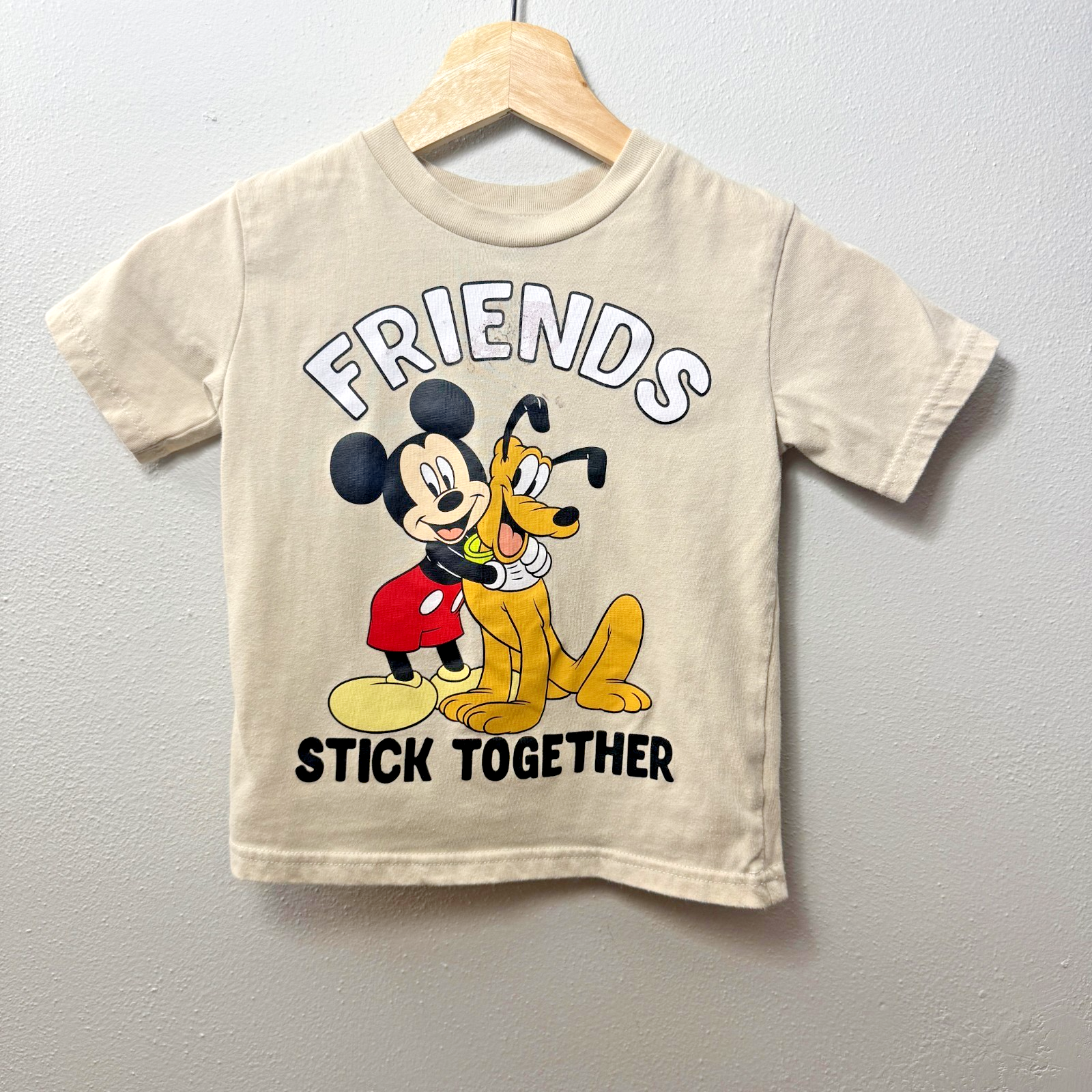 Disney Toddler Boys Mickey Mouse Pluto Friends Cotton Short Sleeve Shirt Beige 5 — photo 1