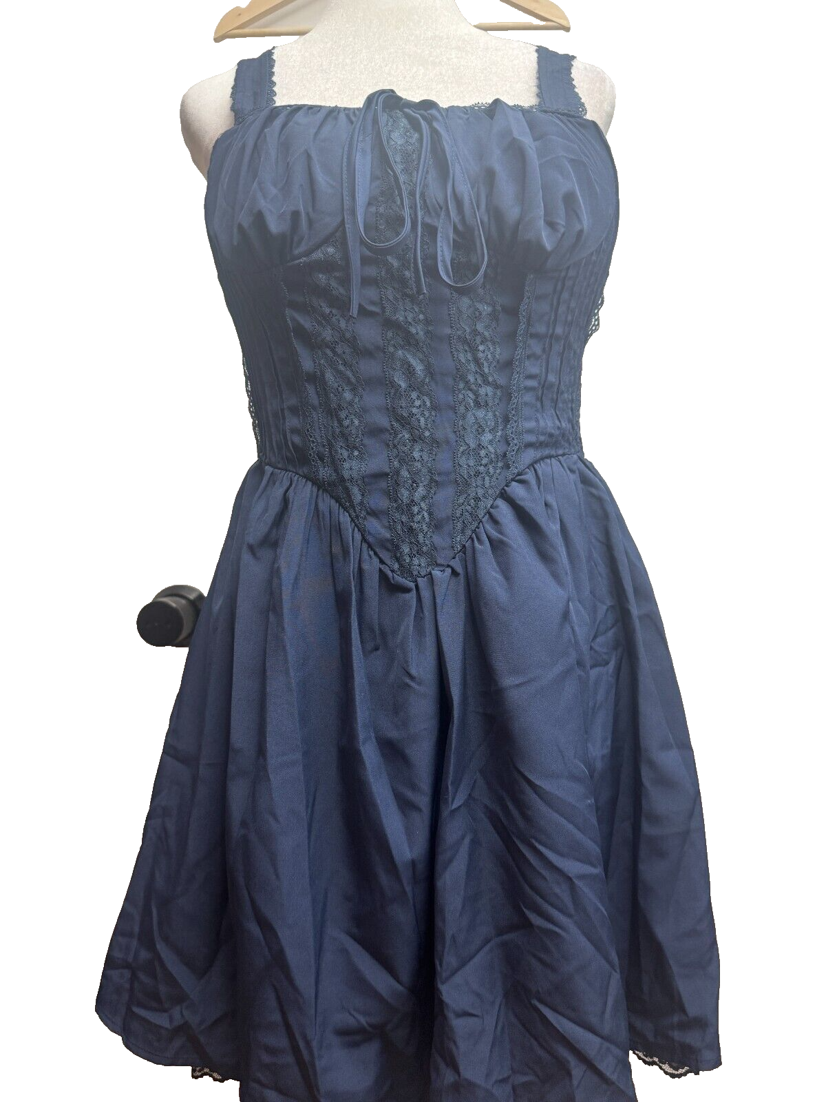 Pleated Bustier Mini Dress Navy Blue Size Large Sundress Maiden Dress Milkmaid — photo 1