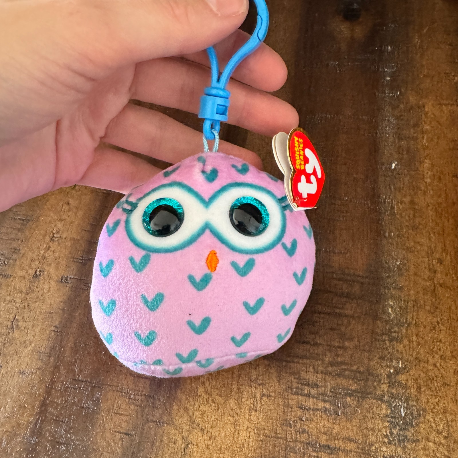 TY Mini Beanie Squishies (Squish-A-Boos<wbr/>) Plush - WINKS the Owl (3 inch) Key Clip — photo 1