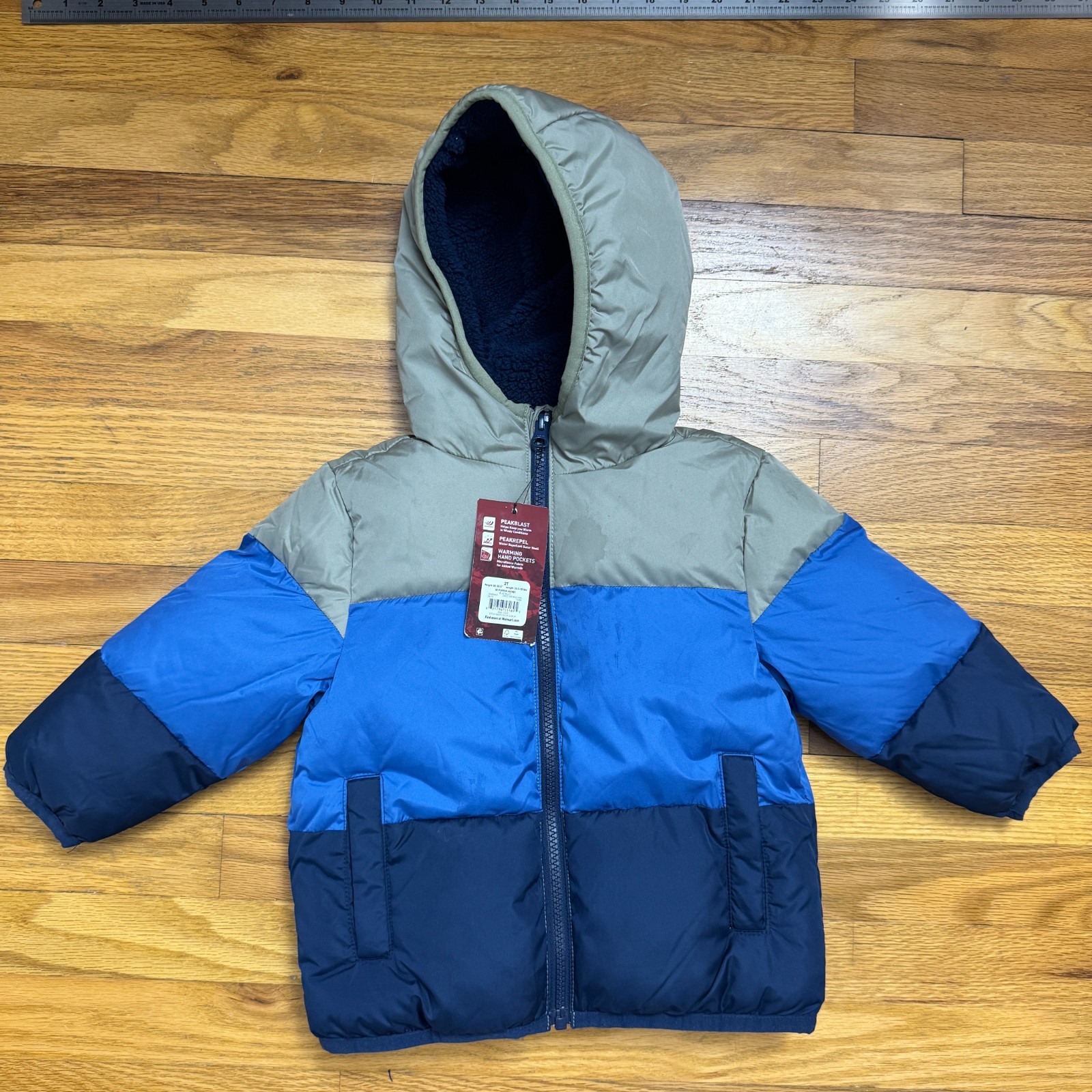 NWT Swiss Tech 2T Boys Puffer Jacket Hood Mitten Covers Blue Gray Multicolor — photo 1